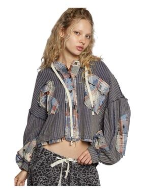 POL "Whimsical Plaid Jacket" Multicolor Patchwork Jacket, Size L.